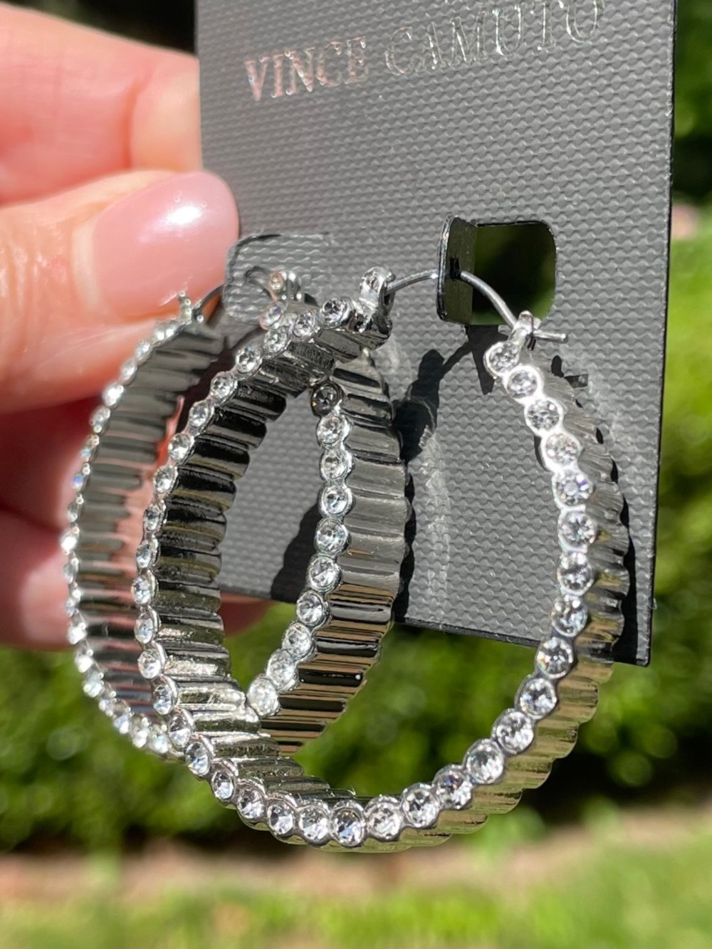 Vince Camuto Corvette Hoop Earrings with Pavé Crystals and Silver-Tone NWT - Picture 6 of 6